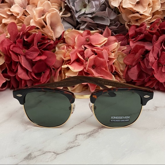 KINGSEVEN Walnut Wood Sunglasses with Green Lenses - Picture 5 of 16